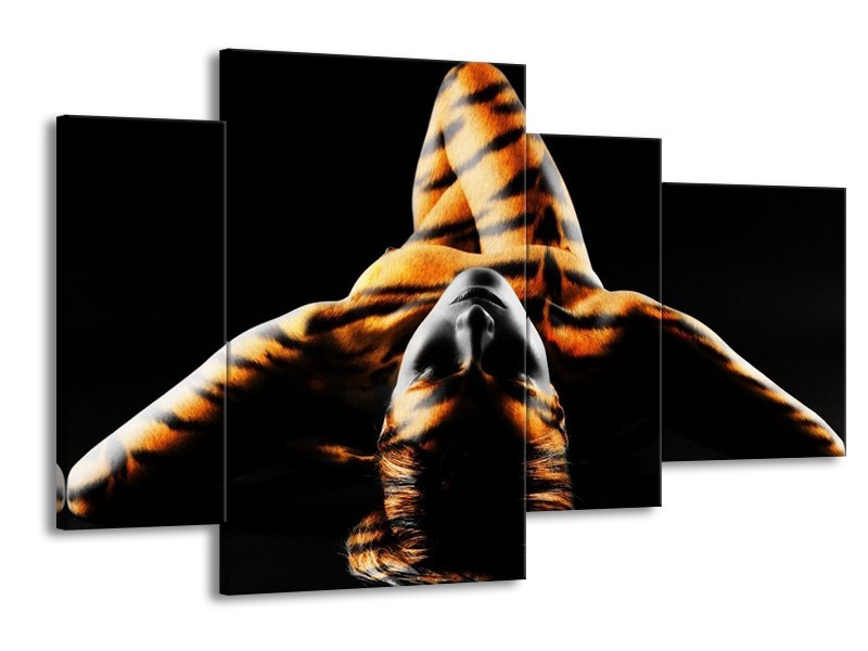 Canvas schilderij Abstract | Oranje, Zwart, Geel | 120x75cm 4Luik