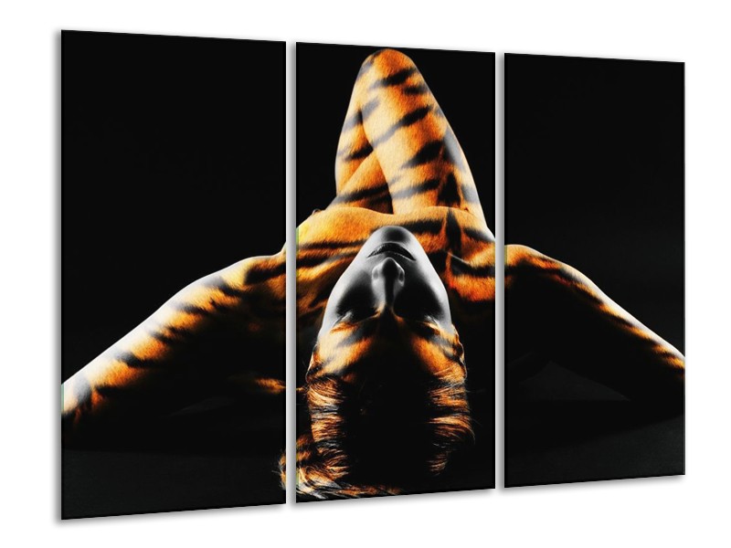 Canvas schilderij Abstract | Oranje, Zwart, Geel | 120x80cm 3Luik