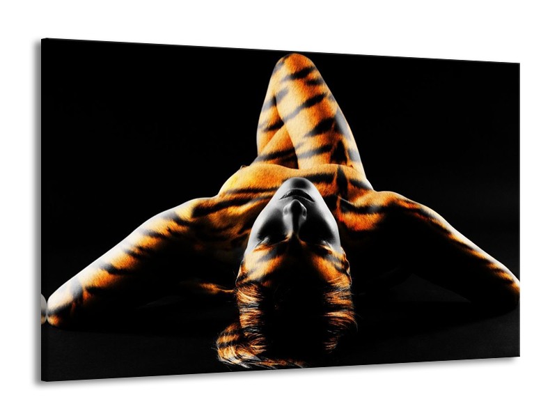 Canvas schilderij Abstract | Oranje, Zwart, Geel | 140x90cm 1Luik