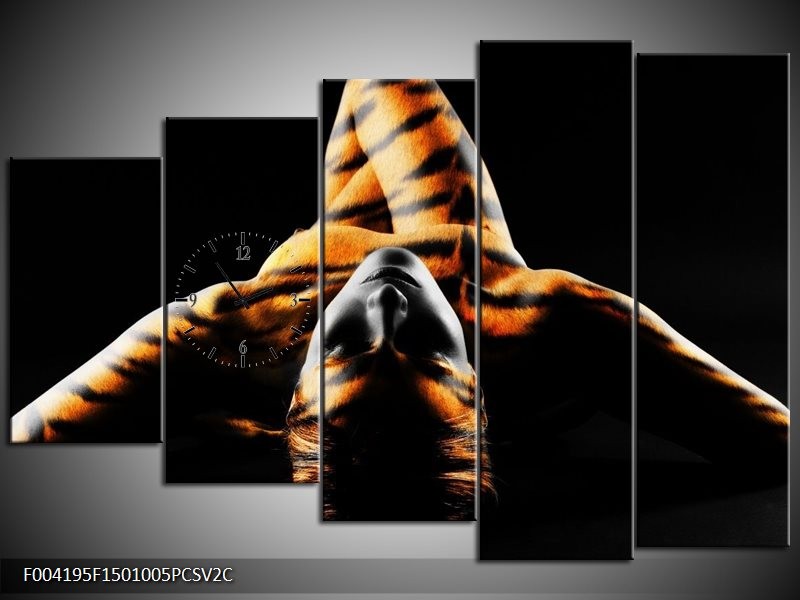 Klok schilderij Abstract | Oranje, Zwart, Geel | 150x100cm 5Luik