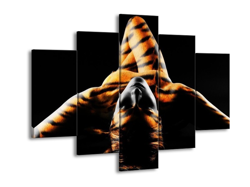 Canvas schilderij Abstract | Oranje, Zwart, Geel | 150x105cm 5Luik