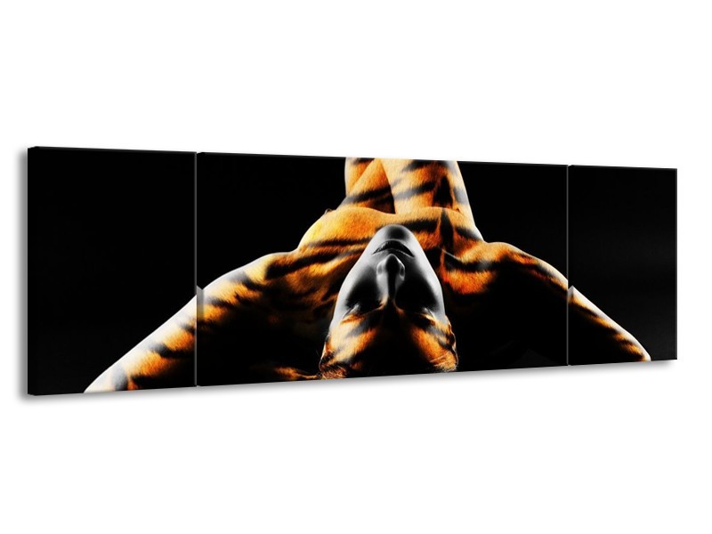 Glas schilderij Abstract | Oranje, Zwart, Geel | 170x50cm 3Luik