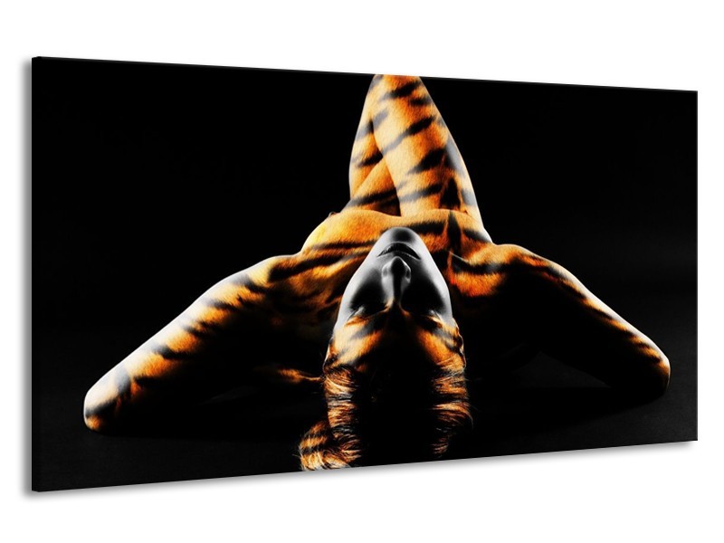 Canvas schilderij Abstract | Oranje, Zwart, Geel | 190x100cm 1Luik