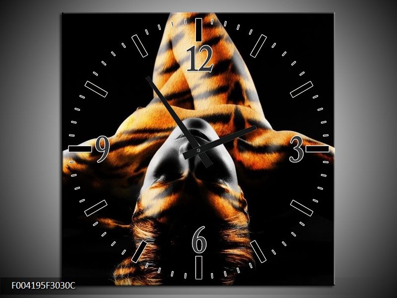 Klok schilderij Abstract | Oranje, Zwart, Geel | 30x30cm 1Luik