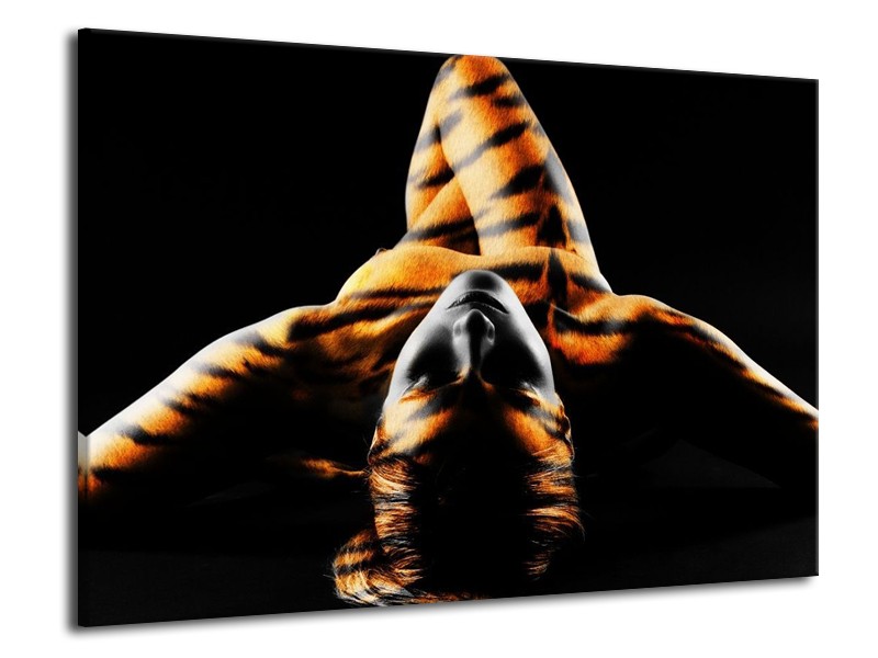 Glas schilderij Abstract | Oranje, Zwart, Geel | 70x50cm 1Luik