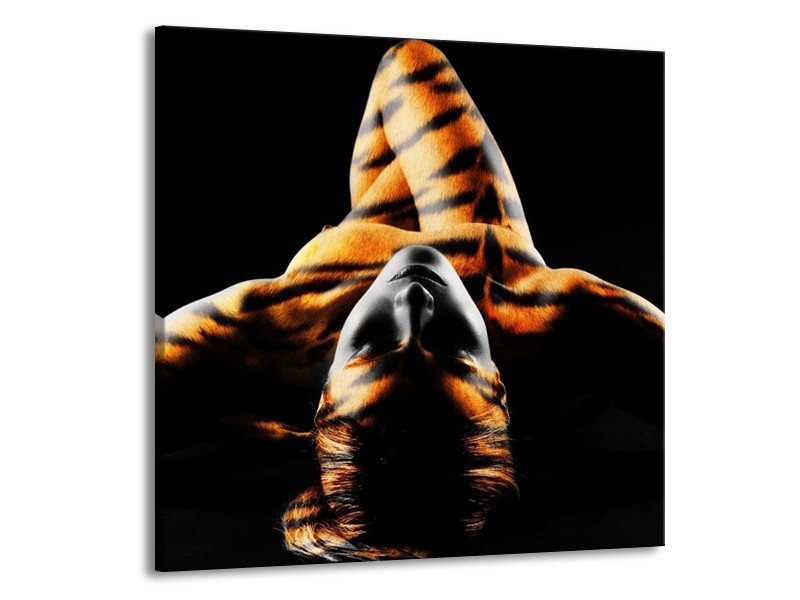 Glas schilderij Abstract | Oranje, Zwart, Geel | 70x70cm 1Luik