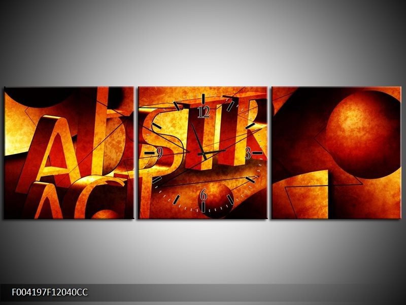 Klok schilderij Abstract | Oranje, Geel | 120x40cm 3Luik