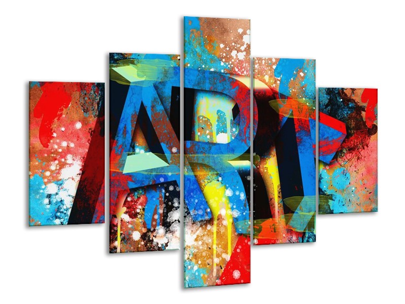 Canvas schilderij Abstract | Blauw, Geel, Rood | 100x70cm 5Luik