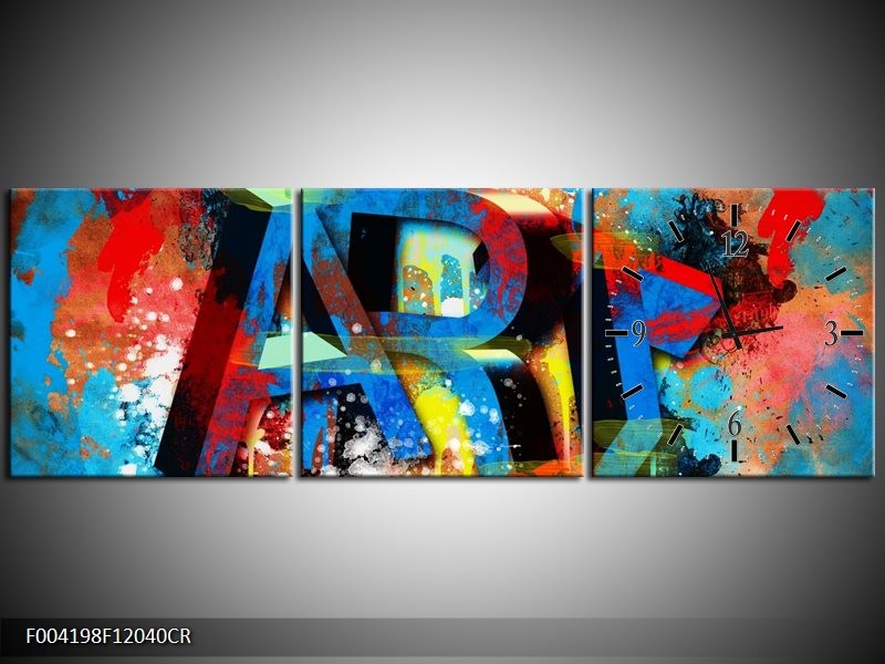 Klok schilderij Abstract | Blauw, Geel, Rood | 120x40cm 3Luik