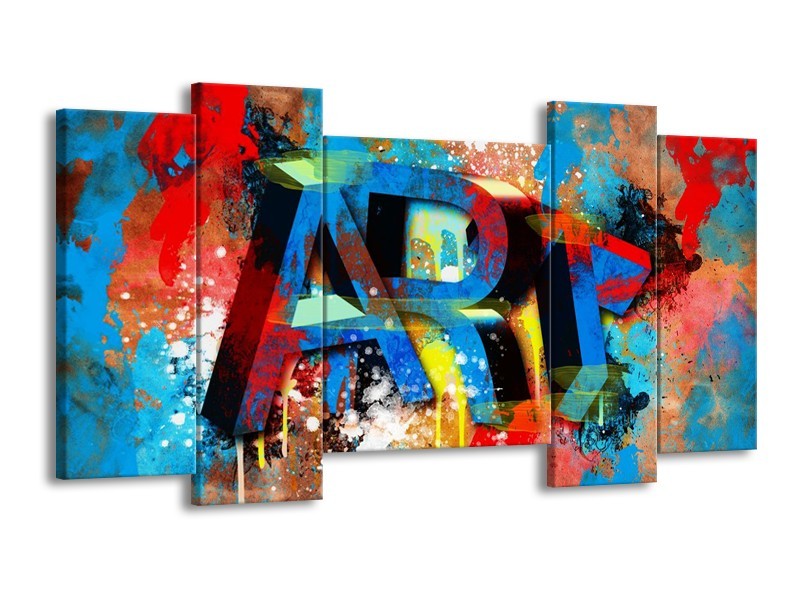 Glas schilderij Abstract | Blauw, Geel, Rood | 120x65cm 5Luik