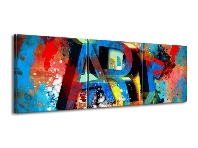 Canvas schilderij Abstract | Blauw, Geel, Rood | 150x50cm 3Luik