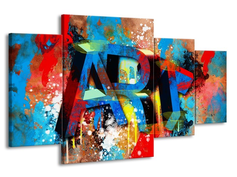 Canvas schilderij Abstract | Blauw, Geel, Rood | 160x90cm 4Luik