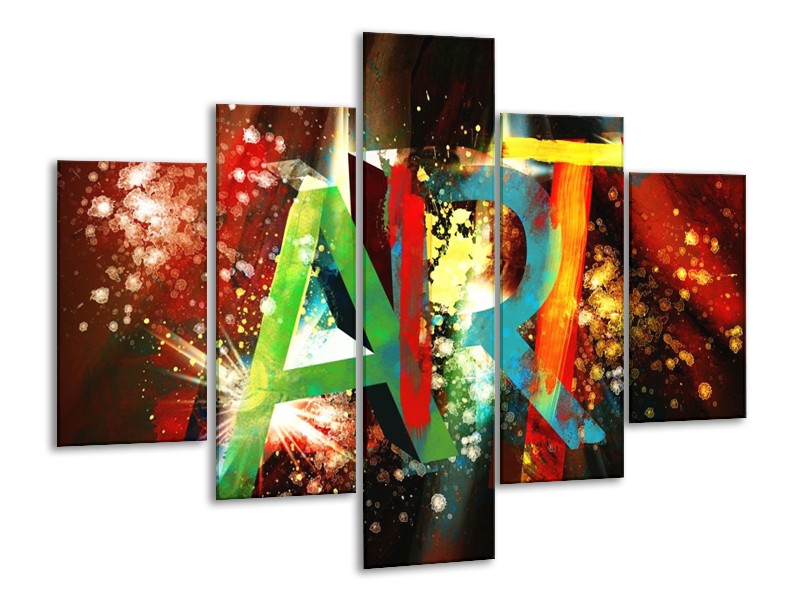 Canvas schilderij Abstract | Groen, Rood, Blauw | 100x70cm 5Luik