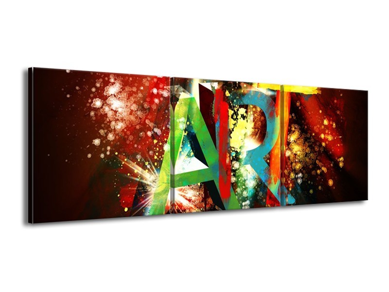 Canvas schilderij Abstract | Groen, Rood, Blauw | 150x50cm 3Luik