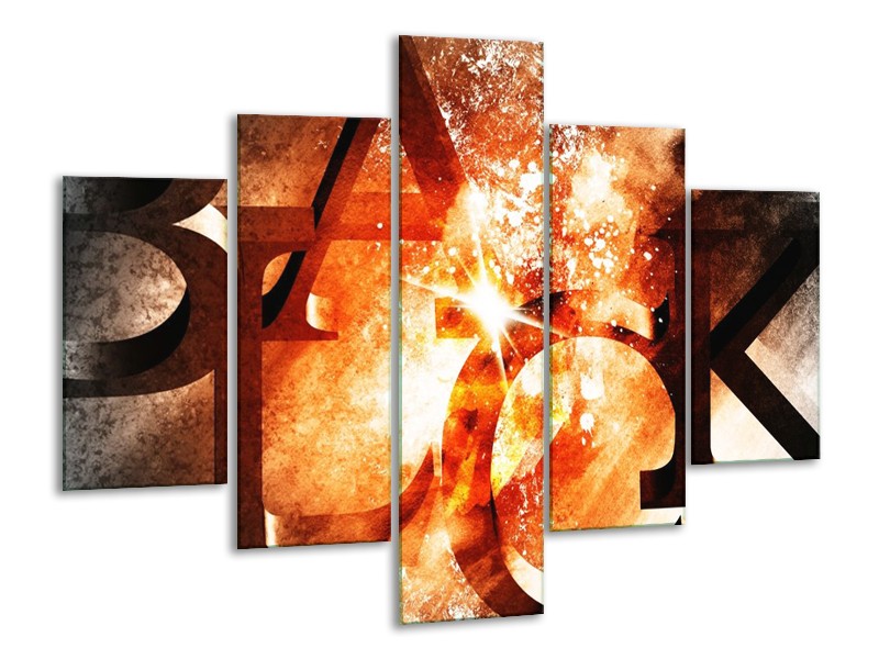Canvas schilderij Abstract | Geel, Oranje, Bruin | 100x70cm 5Luik