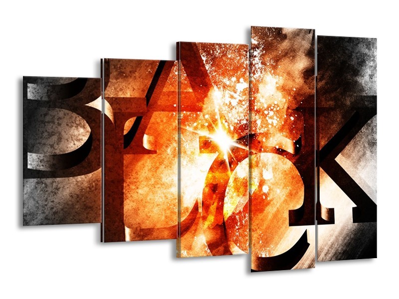 Canvas schilderij Abstract | Geel, Oranje, Bruin | 150x100cm 5Luik