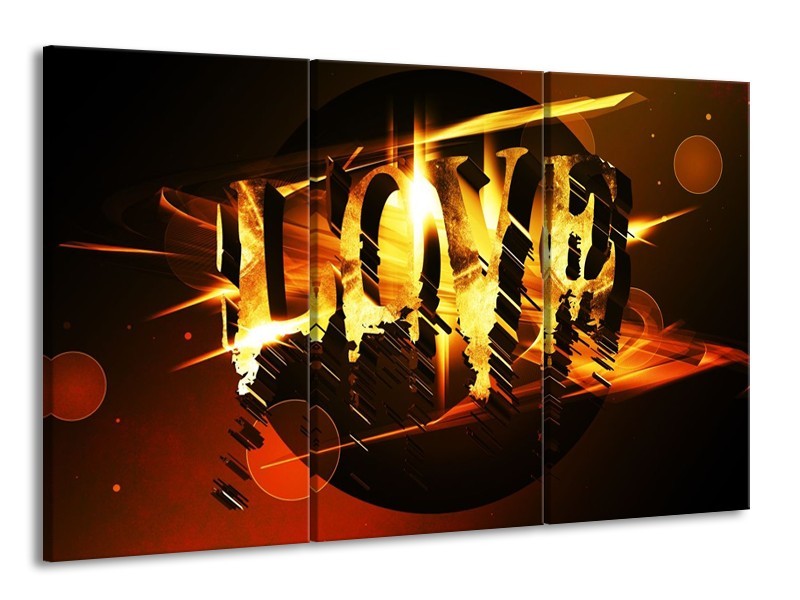 Canvas schilderij Abstract | Oranje, Geel, Zwart | 165x100cm 3Luik