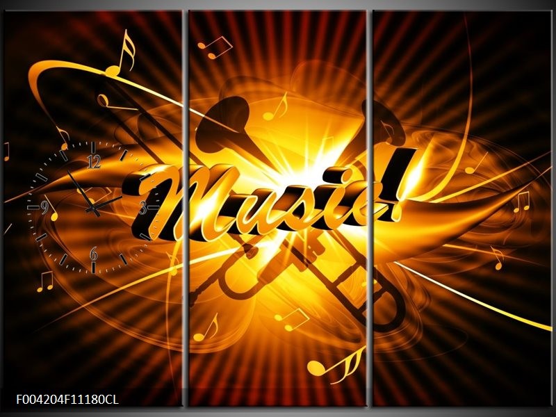 Klok schilderij Muziek | Goud, Geel, Zwart | 111x80cm 3Luik