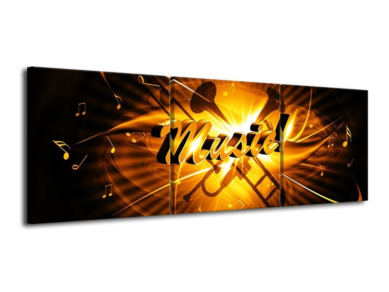 Glas schilderij Muziek | Goud, Geel, Zwart | 120x40cm 3Luik