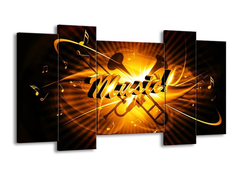 Glas schilderij Muziek | Goud, Geel, Zwart | 120x65cm 5Luik