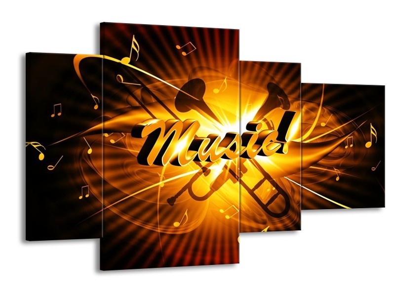 Glas schilderij Muziek | Goud, Geel, Zwart | 120x75cm 4Luik