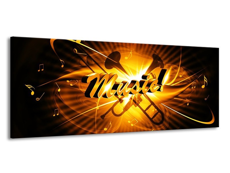 Glas schilderij Muziek | Goud, Geel, Zwart | 145x58cm 1Luik