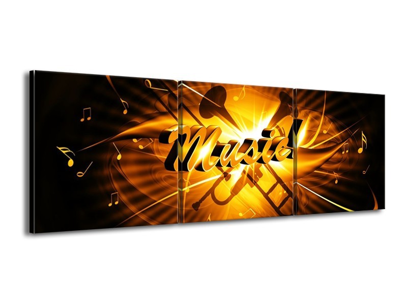 Glas schilderij Muziek | Goud, Geel, Zwart | 150x50cm 3Luik