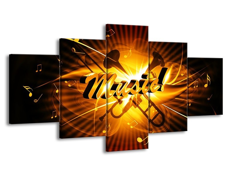 Glas schilderij Muziek | Goud, Geel, Zwart | 150x80cm 5Luik