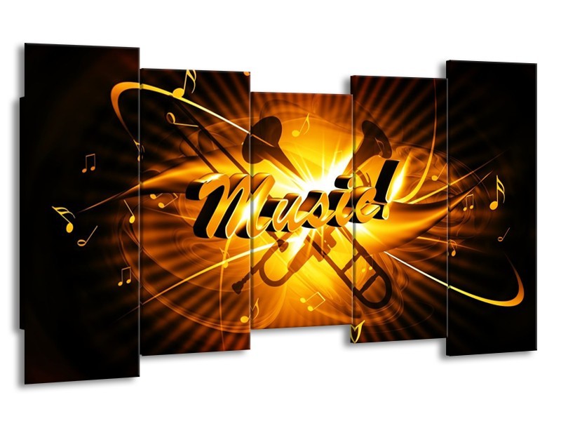 Glas schilderij Muziek | Goud, Geel, Zwart | 150x80cm 5Luik