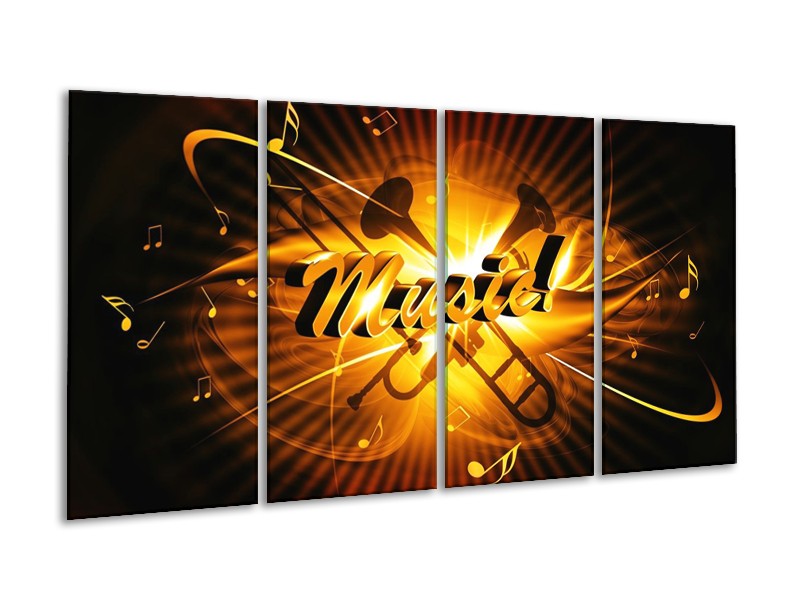 Glas schilderij Muziek | Goud, Geel, Zwart | 160x80cm 4Luik
