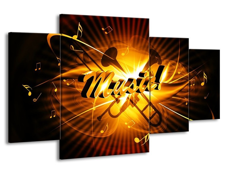 Glas schilderij Muziek | Goud, Geel, Zwart | 160x90cm 4Luik
