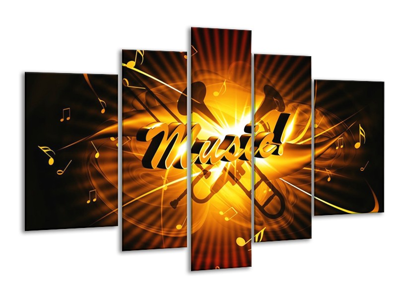 Glas schilderij Muziek | Goud, Geel, Zwart | 170x100cm 5Luik