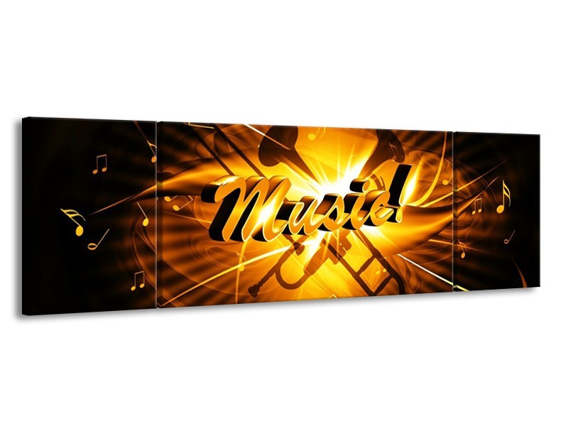 Glas schilderij Muziek | Goud, Geel, Zwart | 170x50cm 3Luik