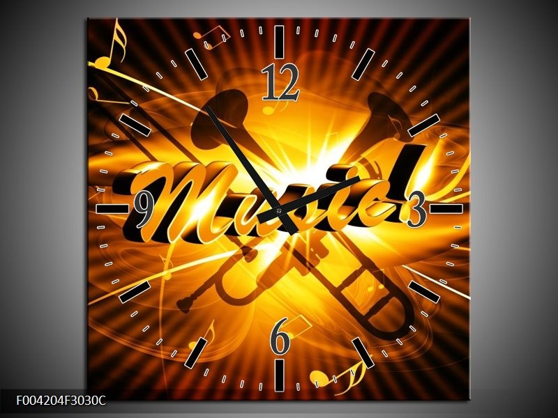 Klok schilderij Muziek | Goud, Geel, Zwart | 30x30cm 1Luik