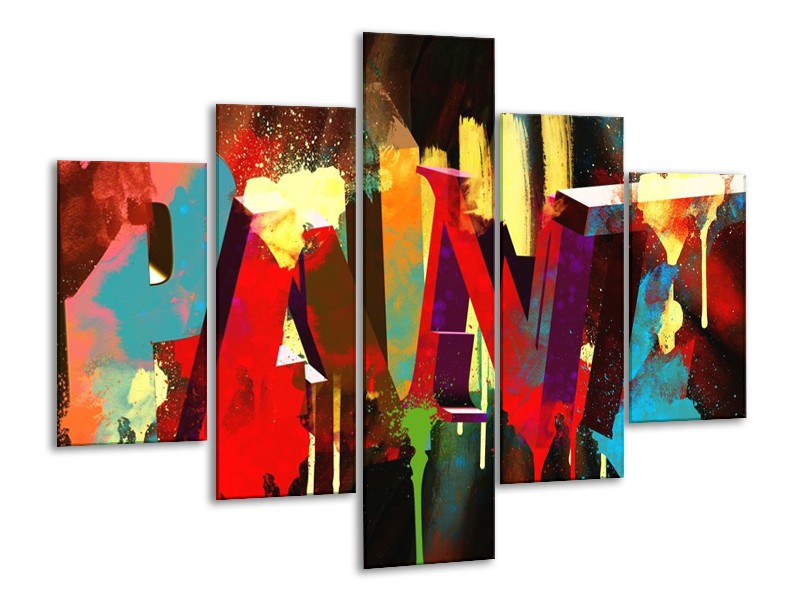 Canvas schilderij Abstract | Rood, Blauw, Geel | 100x70cm 5Luik