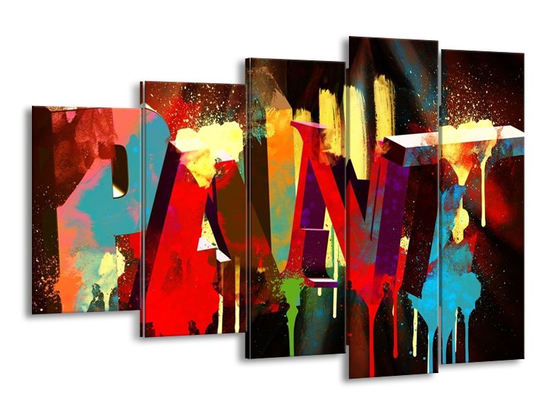 Canvas schilderij Abstract | Rood, Blauw, Geel | 150x100cm 5Luik