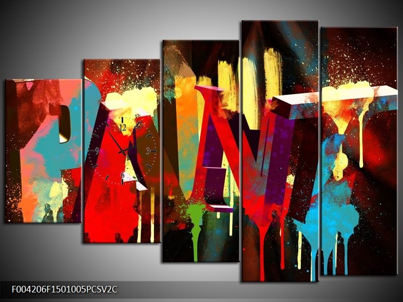 Klok schilderij Abstract | Rood, Blauw, Geel | 150x100cm 5Luik
