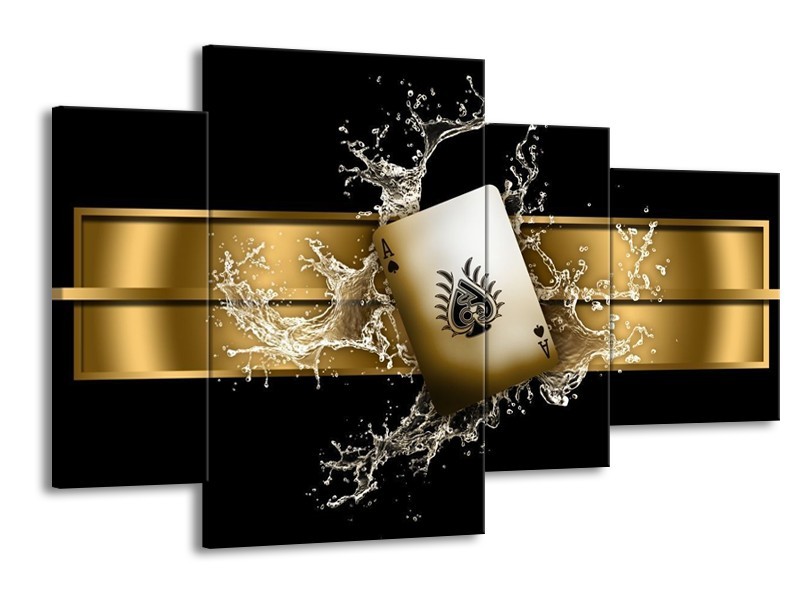 Glas schilderij Abstract | Zwart, Goud, Bruin | 120x75cm 4Luik