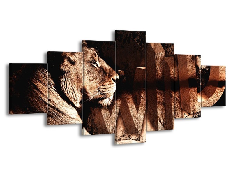 Canvas schilderij Leeuw | Bruin, Zwart | 210x100cm 7Luik
