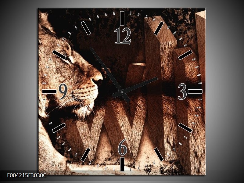 Klok schilderij Leeuw | Bruin, Zwart | 30x30cm 1Luik