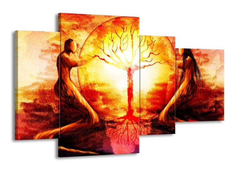 Glas schilderij Engel | Geel, Oranje, Rood | 120x75cm 4Luik