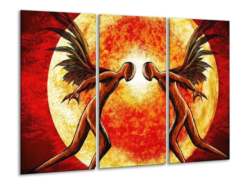 Canvas schilderij Engel | Geel, Oranje, Rood | 120x80cm 3Luik