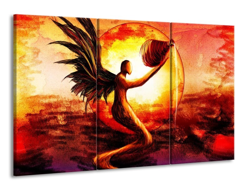 Glas schilderij Engel | Geel, Oranje, Rood | 165x100cm 3Luik