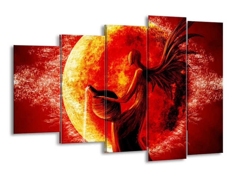 Glas schilderij Engel | Geel, Oranje, Rood | 150x100cm 5Luik