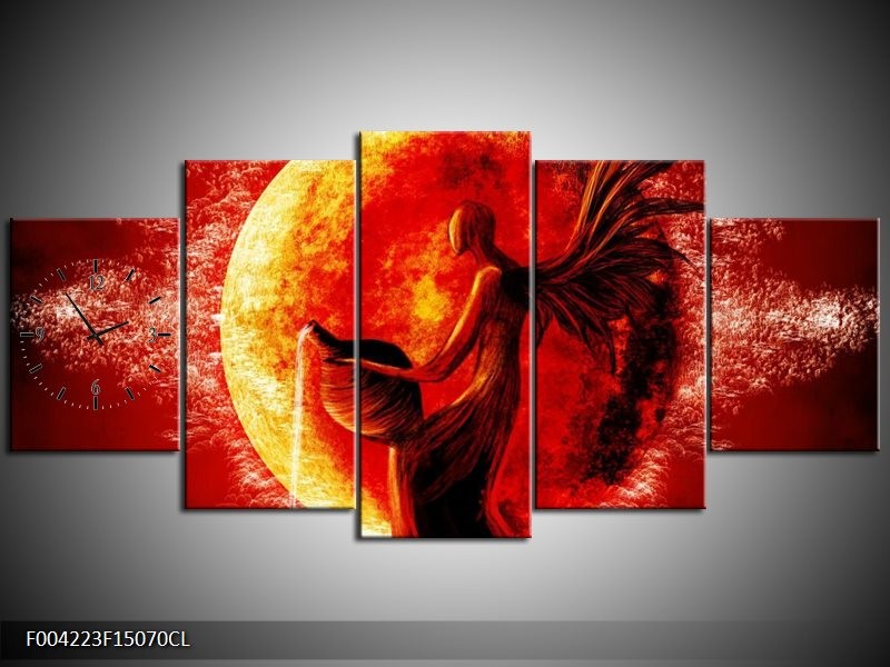 Klok schilderij Engel | Geel, Oranje, Rood | 150x70cm 5Luik