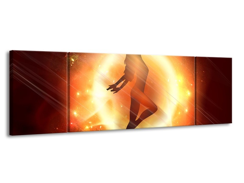 Canvas schilderij Dansen | Geel, Oranje, Rood | 170x50cm 3Luik