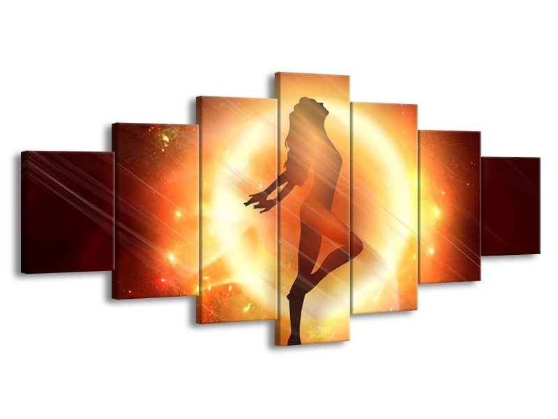 Canvas schilderij Dansen | Geel, Oranje, Rood | 210x100cm 7Luik