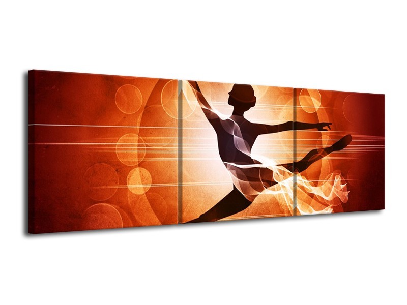 Canvas schilderij Dansen | Oranje, Rood, Bruin | 120x40cm 3Luik
