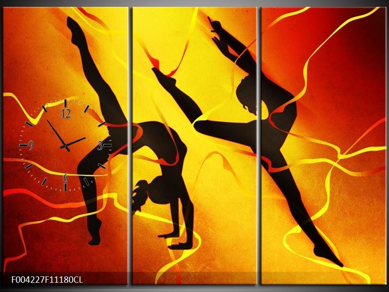 Klok schilderij Dansen | Oranje, Rood, Geel | 111x80cm 3Luik