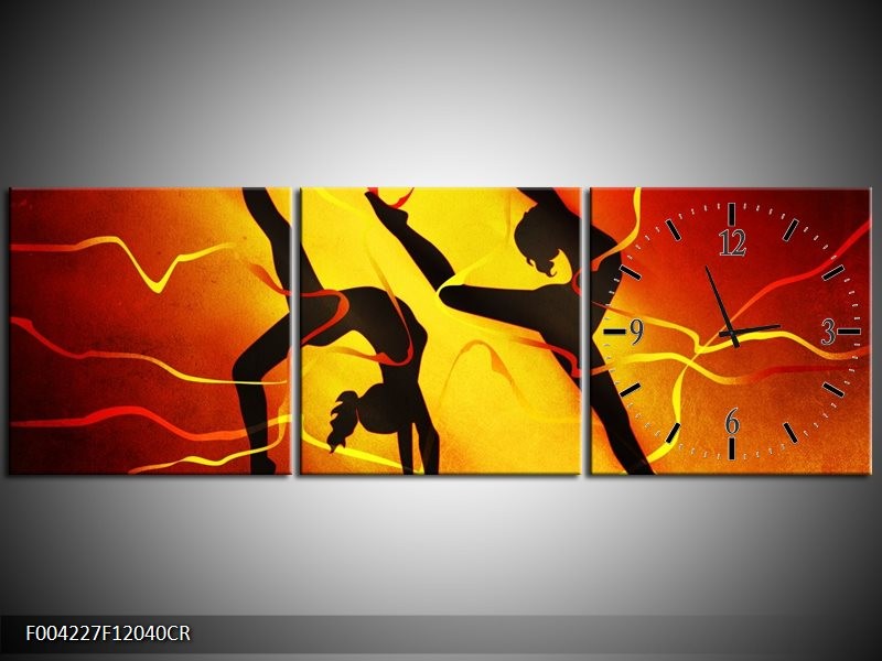 Klok schilderij Dansen | Oranje, Rood, Geel | 120x40cm 3Luik